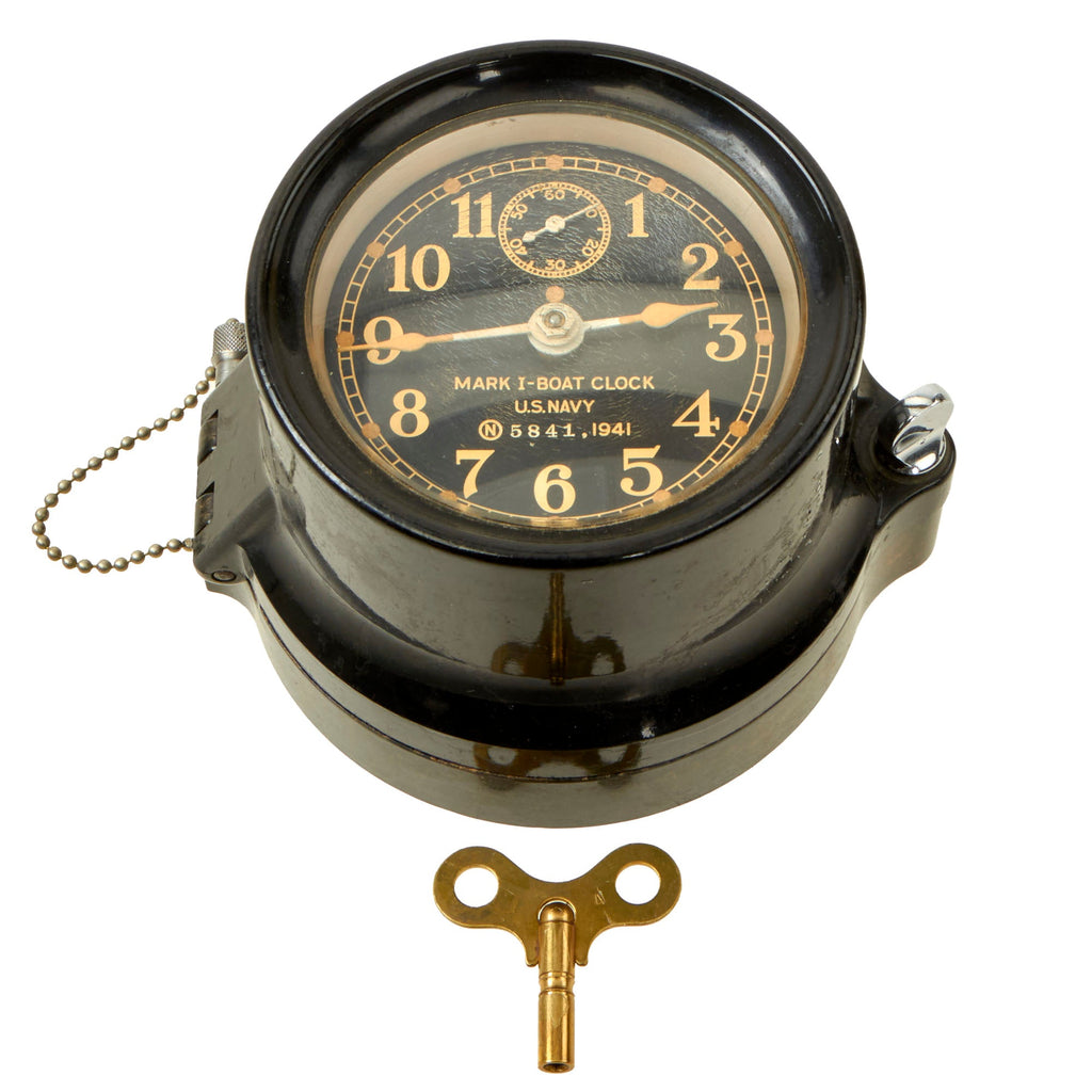 Original WWII U.S. Navy Type Mark I Boat Clock by Seth Thomas with Winding Key - Dated 1941 - Fully Functional Original Items