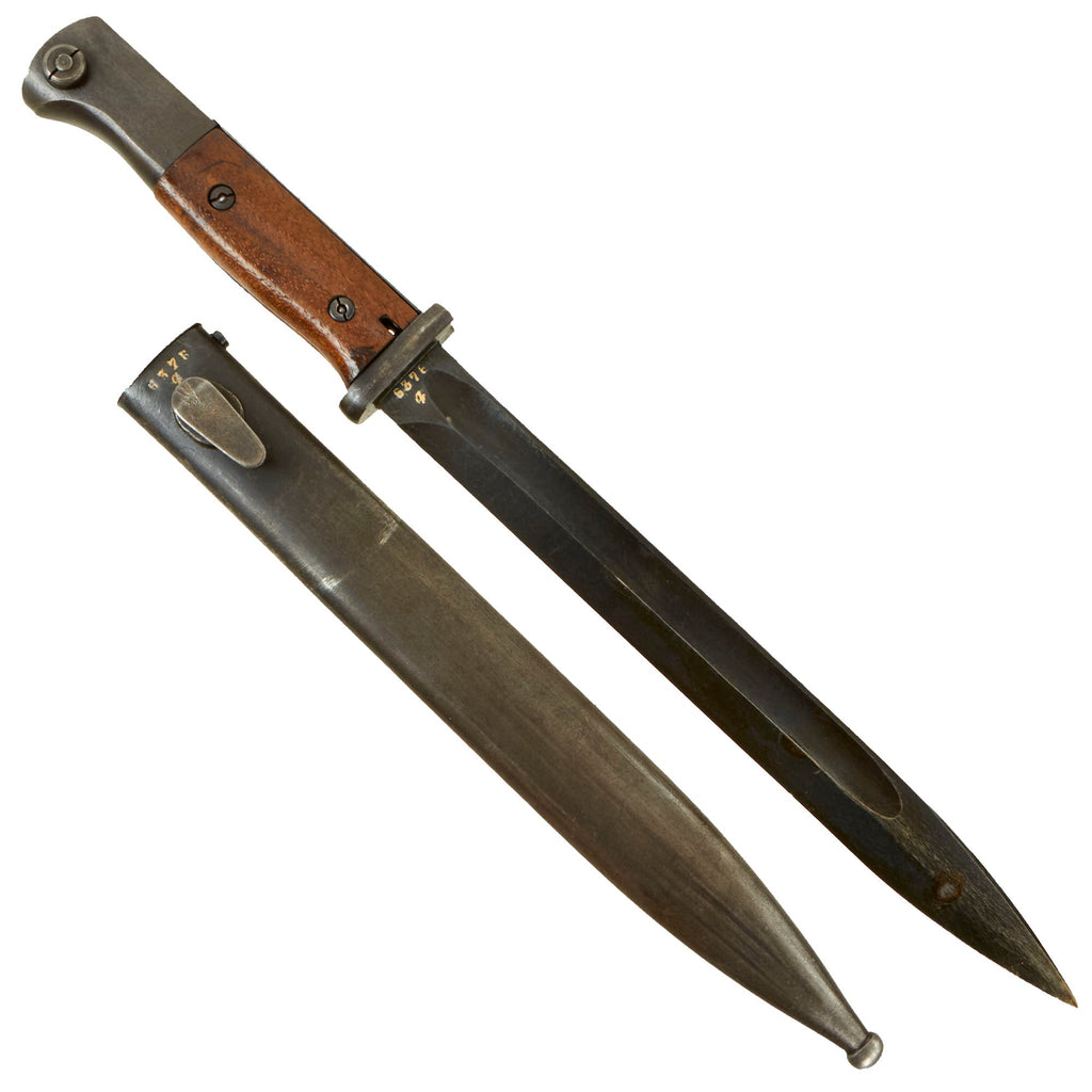 Original Excellent French Made German WWII 98k 1943 dated Bayonet by Châtellerault with Scabbard - Matching Serial 6376 q Original Items