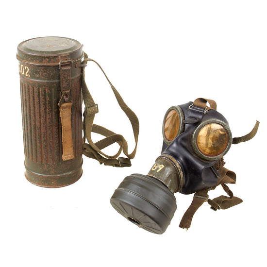 Original German WWII M38 Size 3 Gas Mask with Unissued Fe 41 Filter and Canister - Dated 1942 Original Items