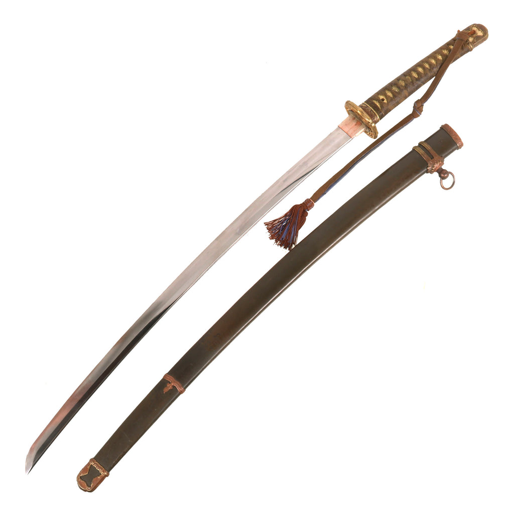 Original Japanese WWII Type 98 Shin-Gunto Katana Sword by KANEUJI with Steel Scabbard and Company Grade Tassel - dated 1943 Original Items