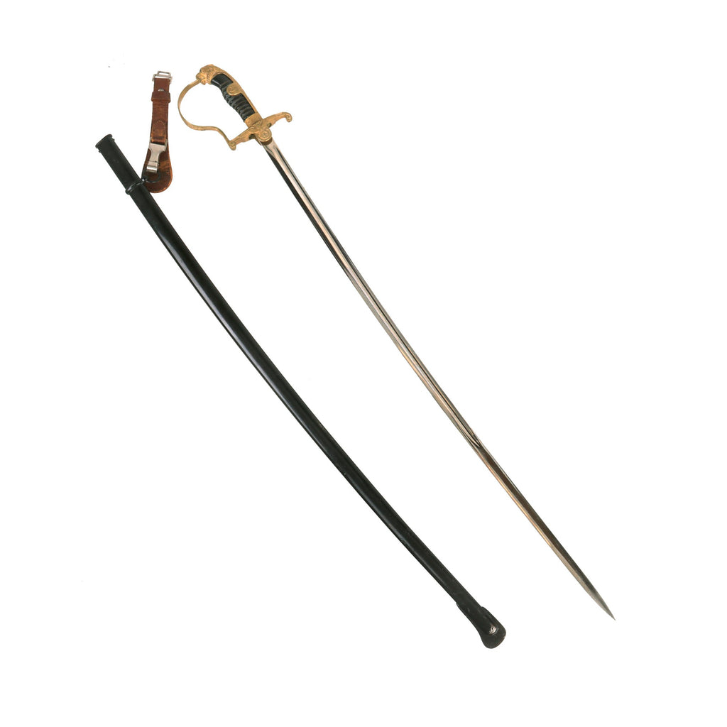 Original German WWII Personalized Army Heer Officer's Lion Head Sword with Steel Scabbard & Leather Hanger Original Items
