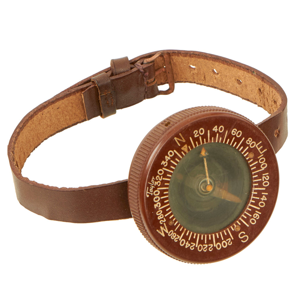 Original U.S. WWII Paratrooper Liquid Filled Wrist Compass by Taylor with Leather Wrist Band Original Items