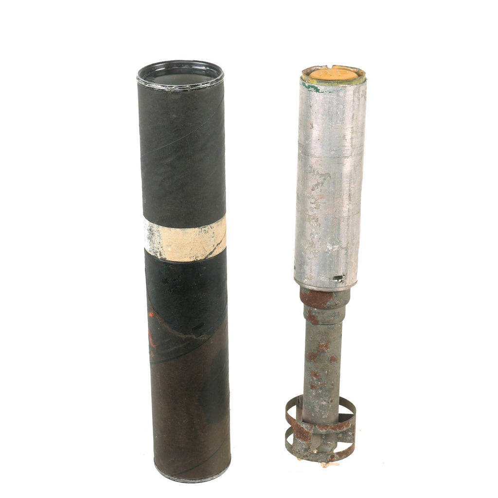 Original U.S. WWII M21A1 Green Star Signal Parachute Flare in Tube - Dated April 1944 Original Items