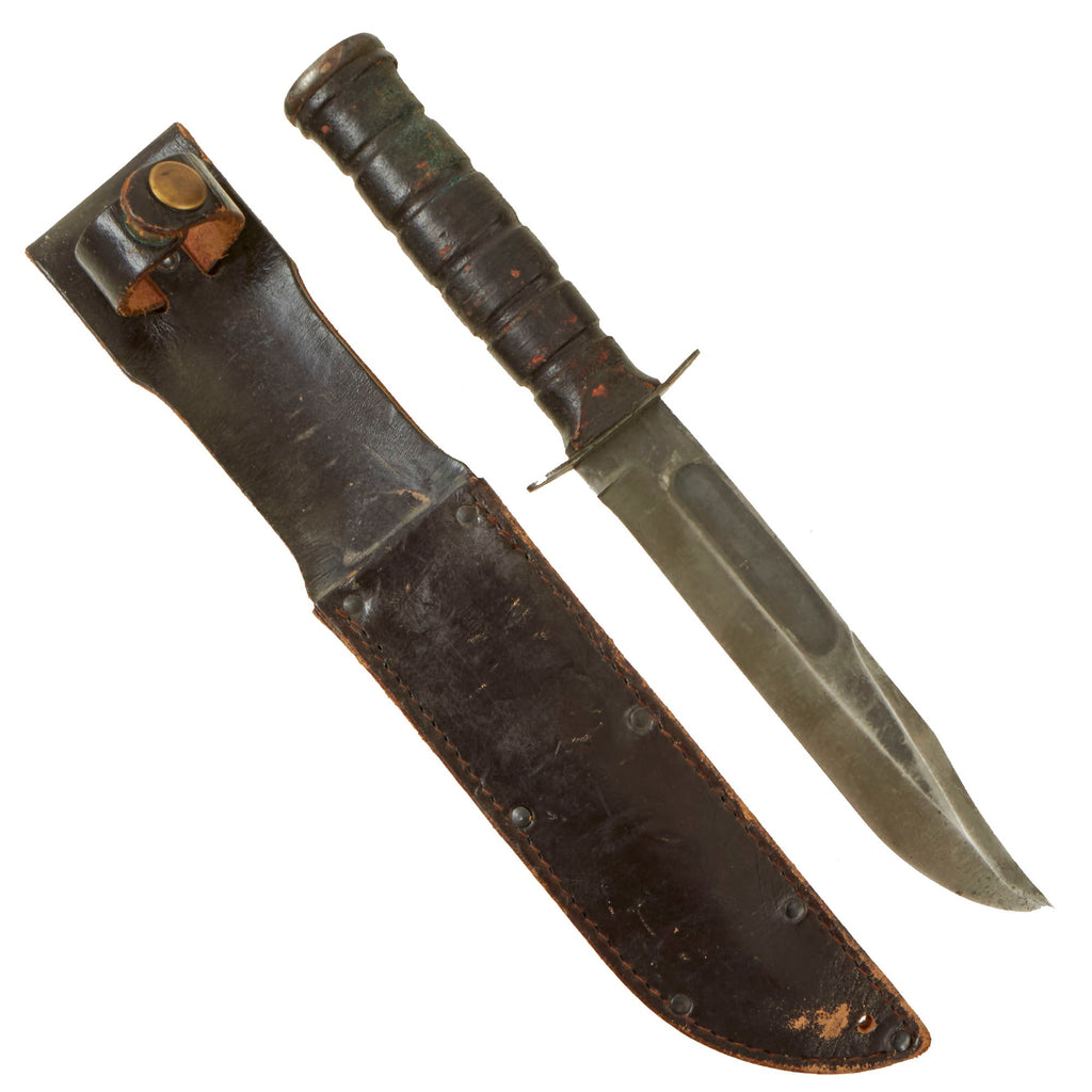 Original U.S. Vietnam War Mark 2 KA-BAR Fighting Knife by Utica Cutlery with Leather Sheath Original Items