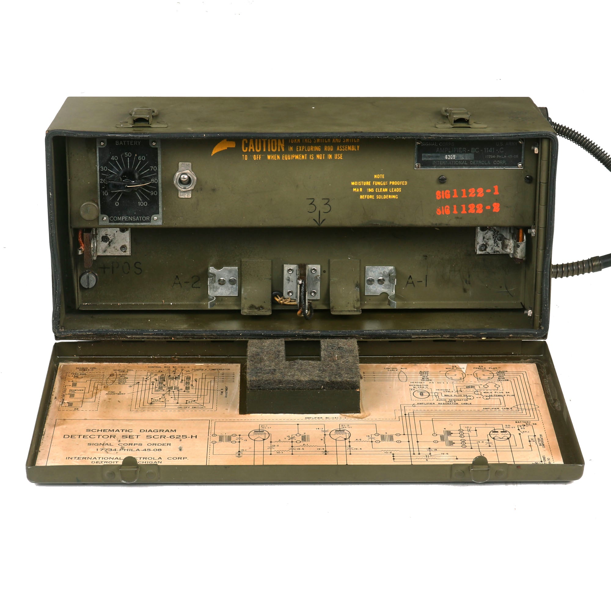 Original U.S. WWII 1945 Dated SCR 625-C Mine Detector Original U.S. WWII 1945 Dated SCR 625-C Mine Detector