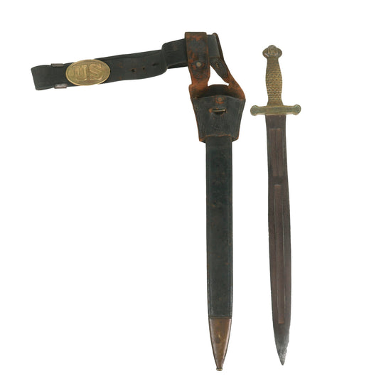 Original U.S. Civil War French Made Model 1832 Artillery Short Sword with Scabbard, Frog and Belt With Buckle - French Model 1816 Original Items