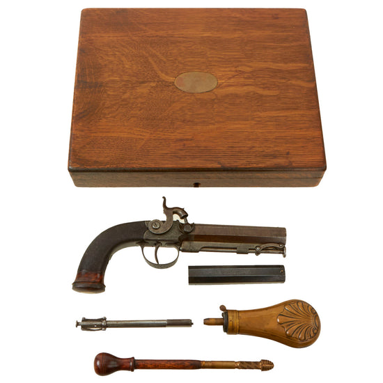 Original Cased British Percussion Overcoat Pistol by William Powell of Birmingham with Spare Rifled Barrel & Accessories - Circa 1840 Original Items