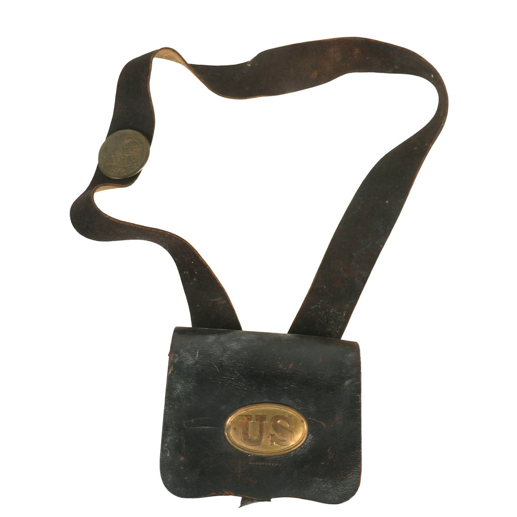 Original U.S. Civil War Named M1855/61 .58 Caliber Cartridge Box with Original Tins, US Box Plate and Sling With Plate by P. Jewell & Sons - Pvt. Wilbur Hale, 2nd Massachusetts Infantry Regiment Original Items