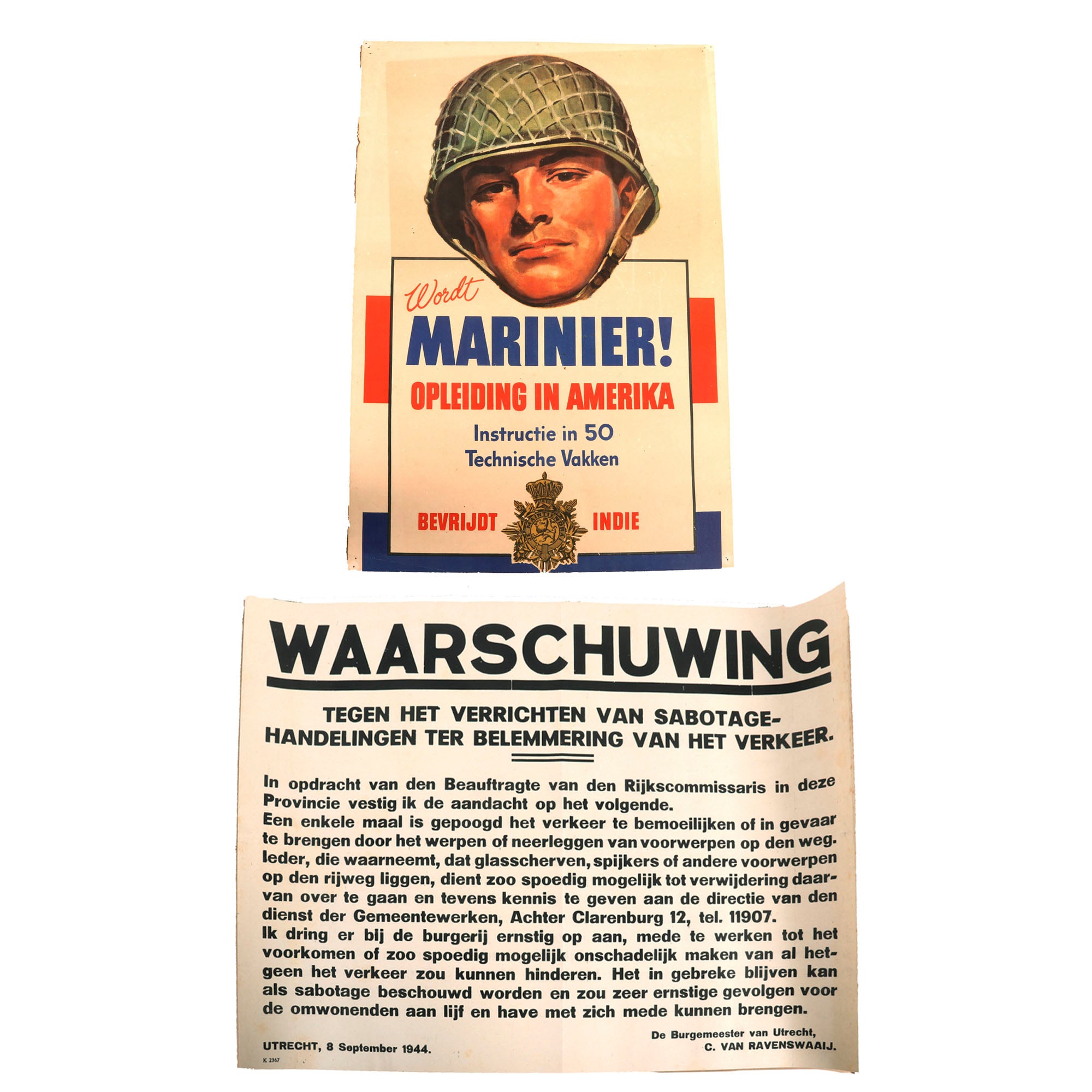 Original Dutch WWII Pair of Posters - Sabotage Warning & American