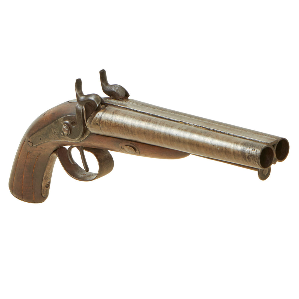 Original Victorian Double Barrel Howdah Percussion Pistol with Damascus Barrels - circa 1850 Original Items
