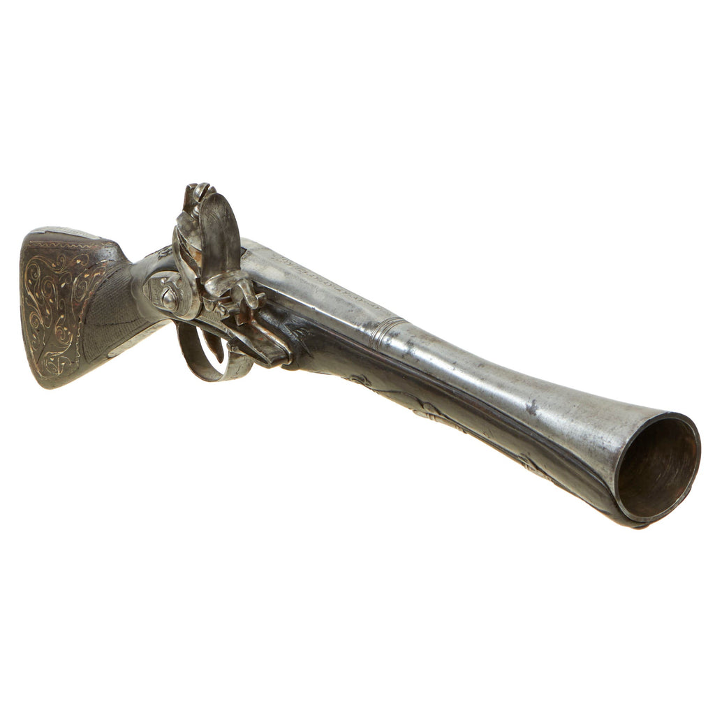 Original Ottoman Flintlock Full Stock Blunderbuss Pistol with Silver Wire Inlaid Butt Stock - circa 1800-1840 Original Items