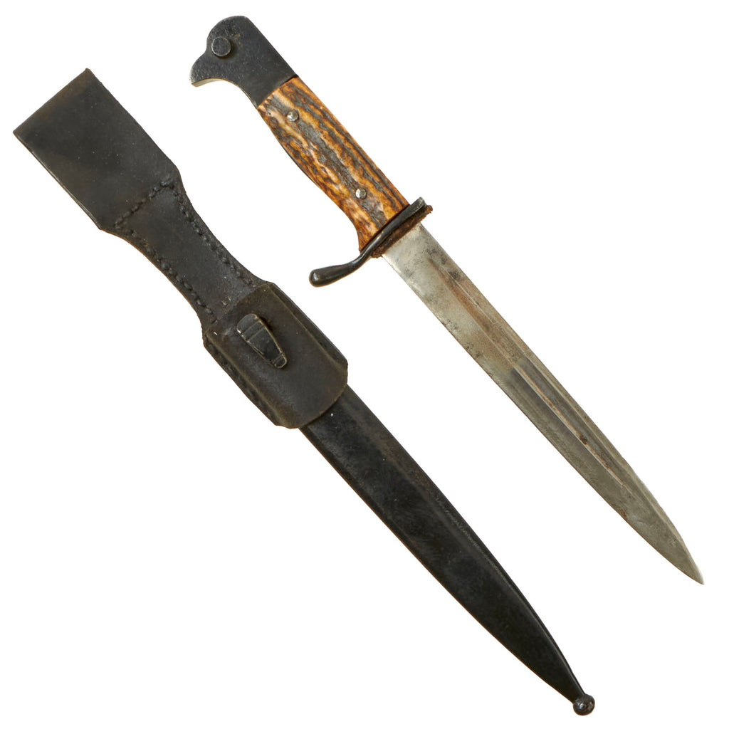 Original German WWII Era Miniature Heer Stag Handle 98k Dress Bayonet Knife with Scabbard and Frog Original Items