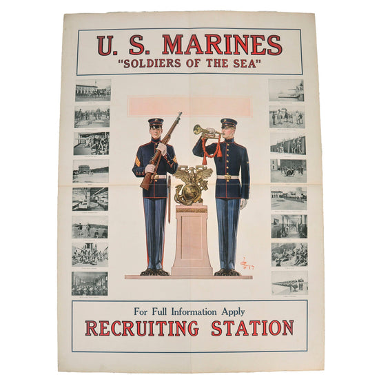 Original U.S. Pre-WWI United States Marine Corps “Soldiers of the Sea” Recruitment Poster Featuring Artwork By German Born Illustrator JC Leyendecker - 40” x 30” Original Items