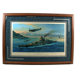 Original Artwork Print: “Knights Move” Painting of The Battleship Tirpitz during Operation Rösselsprung; Signed by Artist and WWII German Kriegsmarine Officers - 42” x 29”, in Museum Grade Frame