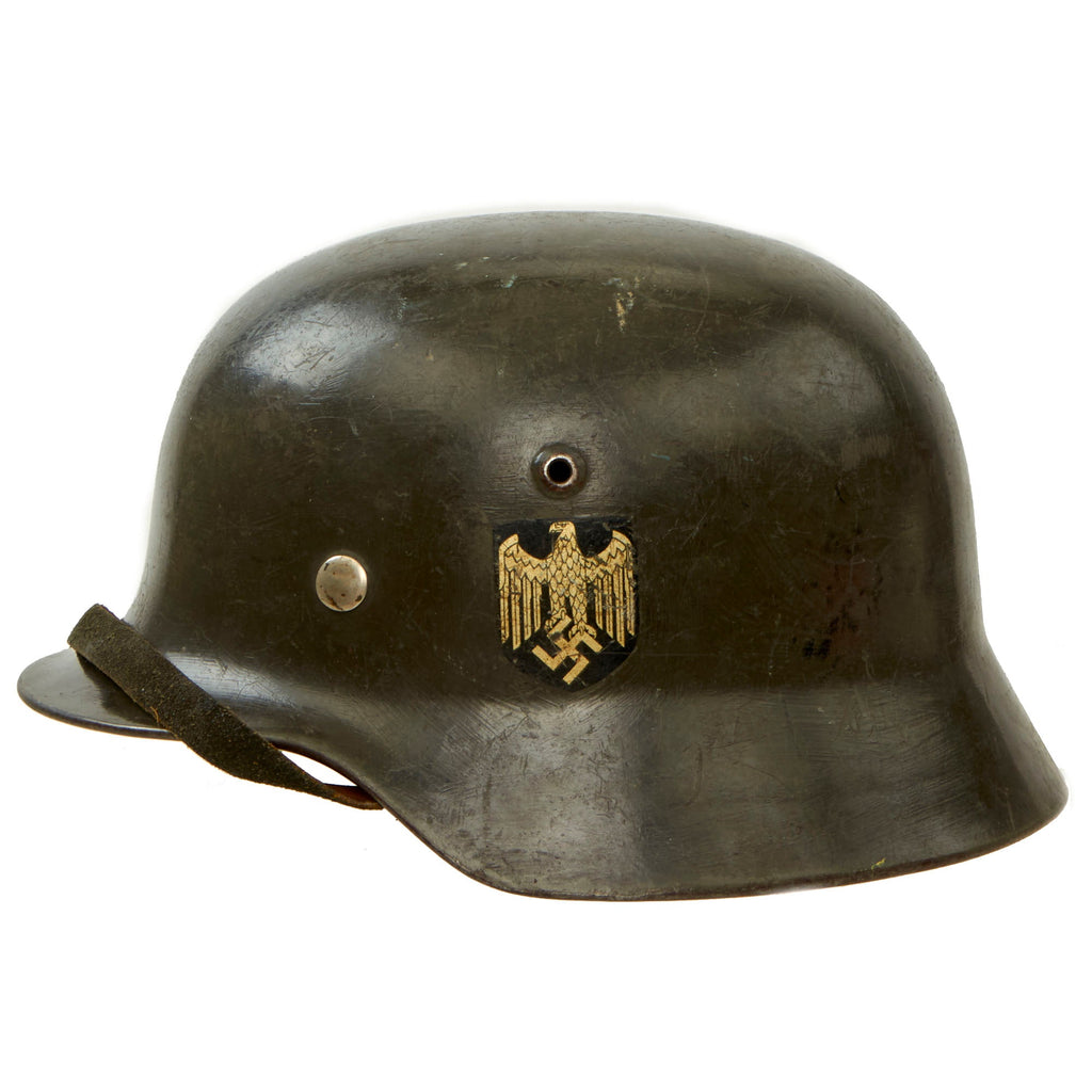 Original German WWII Army Heer M35 Former Double Decal Helmet with 56cm Liner & Chinstrap - Stamped ET64 Original Items