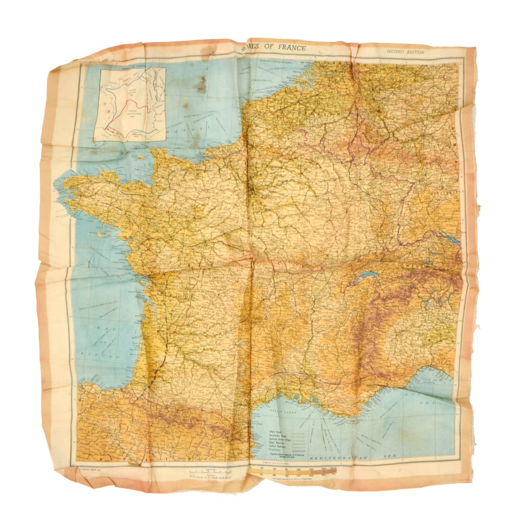 Original U.S. WWII Airborne "Zones of France" D-Day Silk Map - Dated March 1944 - WEA Western European Area - 22 ½” x 24” Original Items