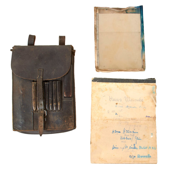 Original German WWII M35 Black Leather Dispatch Map Case with Antitank Unit Marked Plastic Insert Original Items