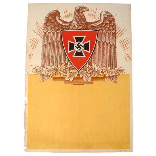Original German WWII NSRKB National Socialist State Veterans Association Blank Poster, 16 1/4" x 23 1/4"