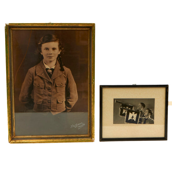 Original German WWII National Socialist Youth Organization Fanfare Trumpeter and Personal Portrait Framed Photos - 10 ¾" × 15" Original Items