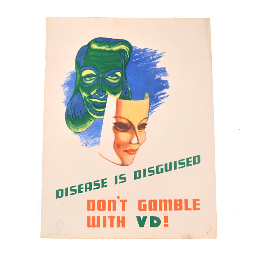 Original U.S. WWII Venereal Disease Awareness Poster - Take Care VD - U.S. Civil Censorship Germany Stamp - 16 x 20¾” Original Items