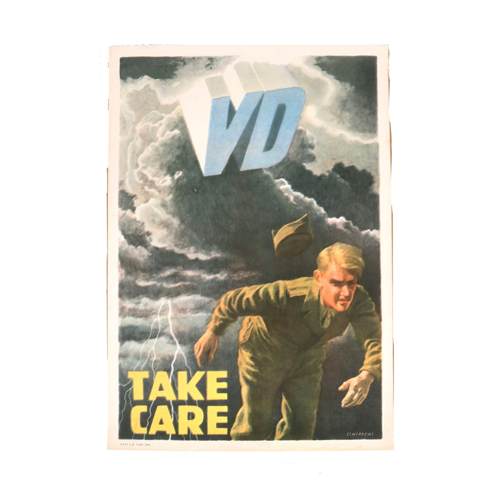 Original U.S. WWII Venereal Disease Awareness Poster - Take Care VD - U.S. Civil Censorship Germany Stamp - 16¼ x 22½” Original Items
