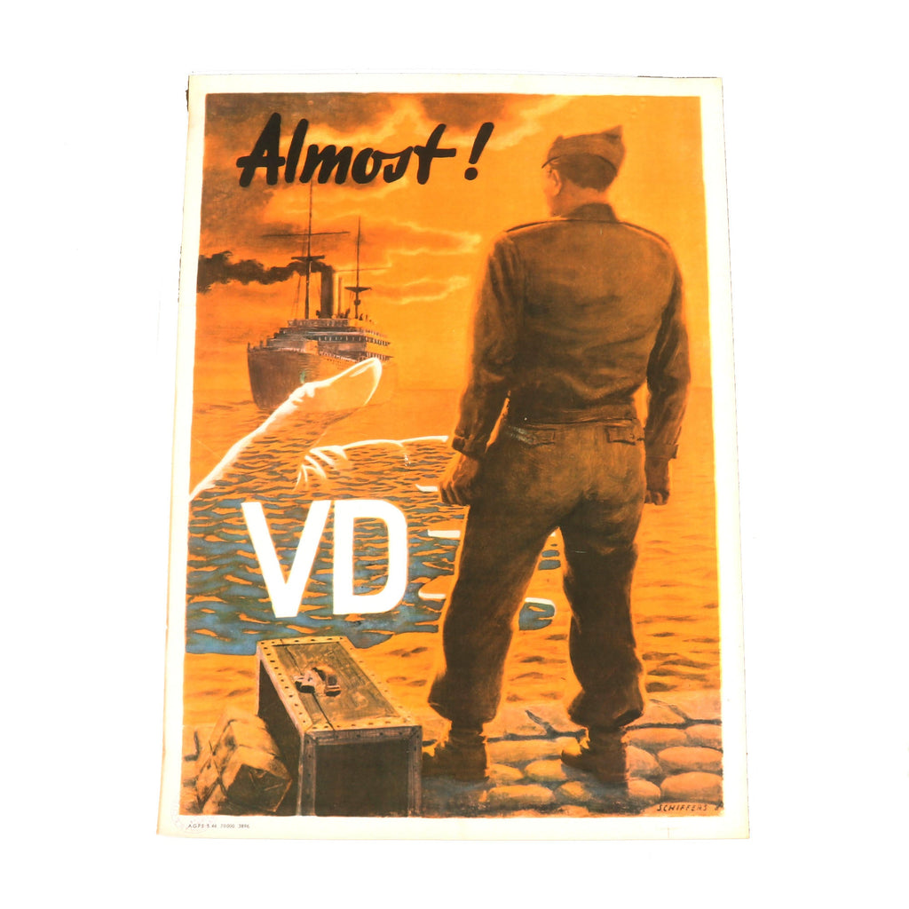 Original U.S. WWII Venereal Disease Awareness Poster - Almost! VD - Civil Censor Stamp - 22½  x 15½” Original Items
