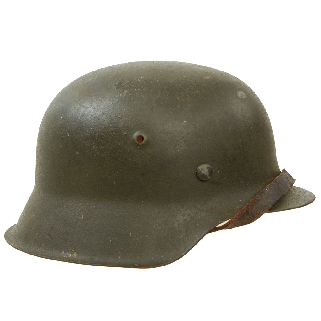 Original German WWII M42 Army Heer "No Decal" Textured Paint Helmet with 56cm Liner & Chinstrap - ckl64 Original Items