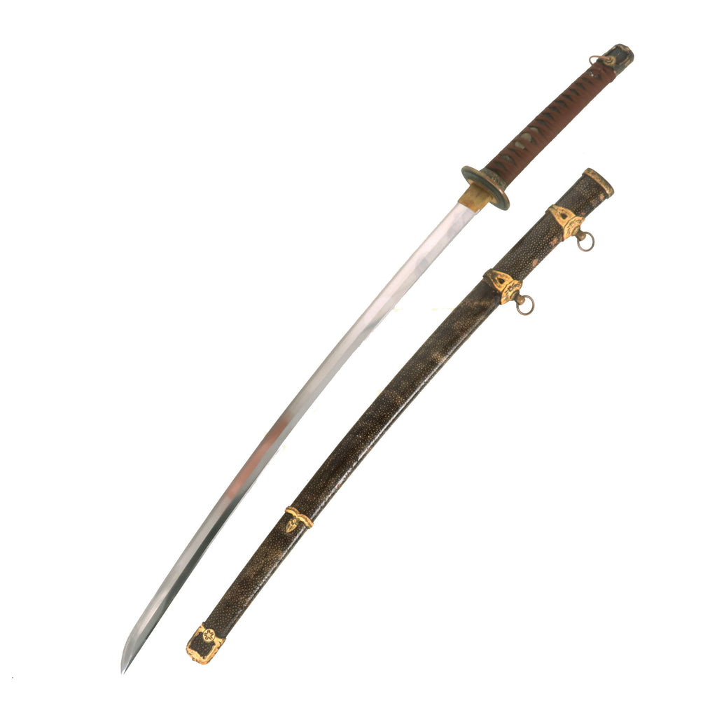 Original WWII Japanese Navy Officer P1937 Kai-Gunto Katana by TENSHOZAN TANRENJO Dated 1942 with Rare Ray Skin Shagreen Covered Scabbard Original Items