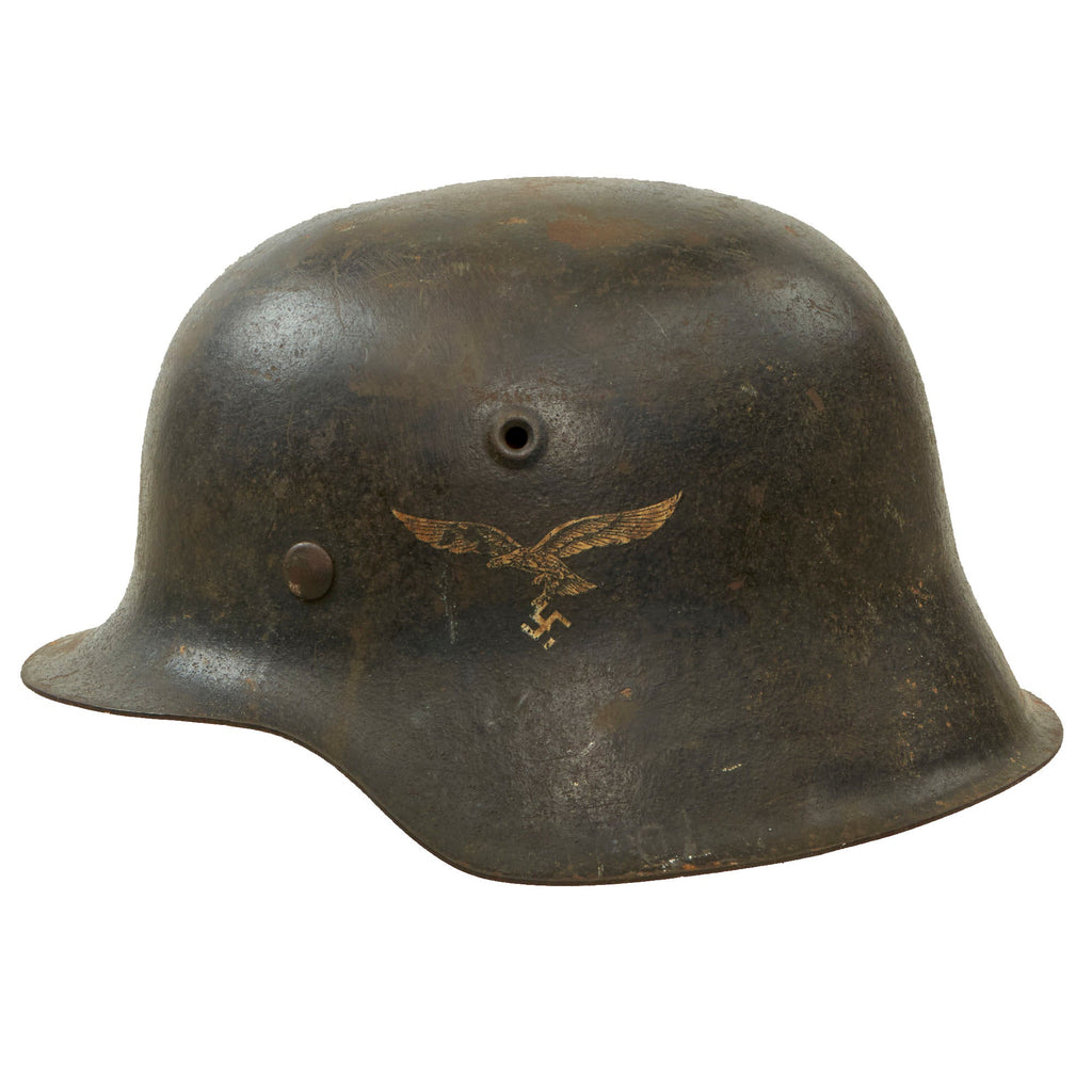 Original German WWII Luftwaffe M42 Single Decal Helmet with 1940 Dated 56cm Liner - ET64 Original Items