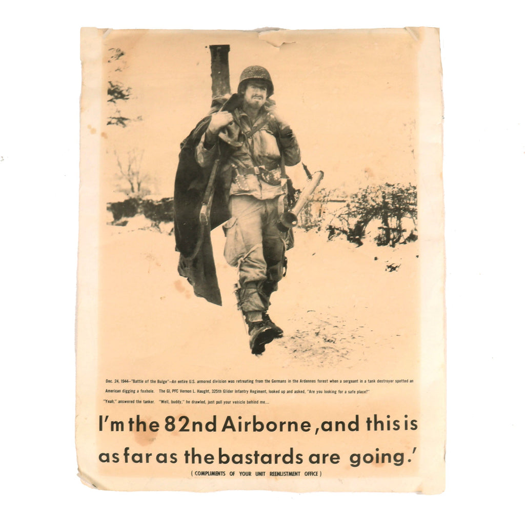 Original U.S. Vietnam War Era US Army Recruiting Poster Featuring WWII Battle of the Bulge Photo - 22” x 17” Original Items