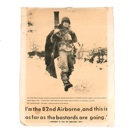 Original U.S. Vietnam War Era US Army Recruiting Poster Featuring WWII Battle of the Bulge Photo - 22” x 17” Original Items