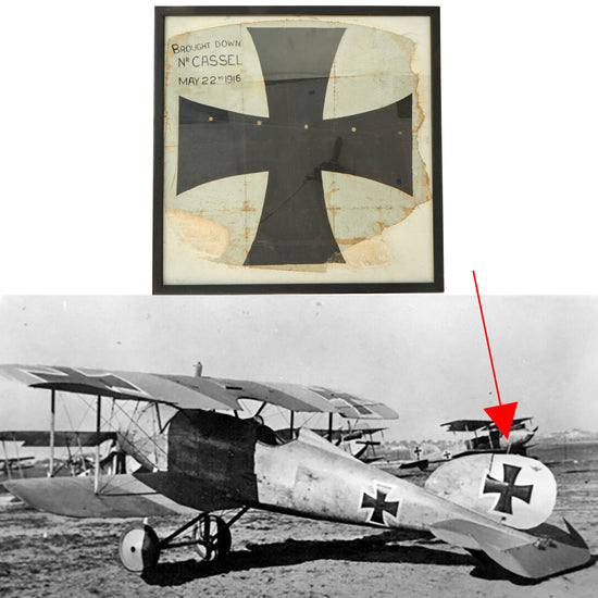 Original Imperial German WWI Cut Off Painted "Doped" Linen Biplane Aircraft Skin Iron Cross Insignia - Framed 23 ½" × 23 ½" Original Items