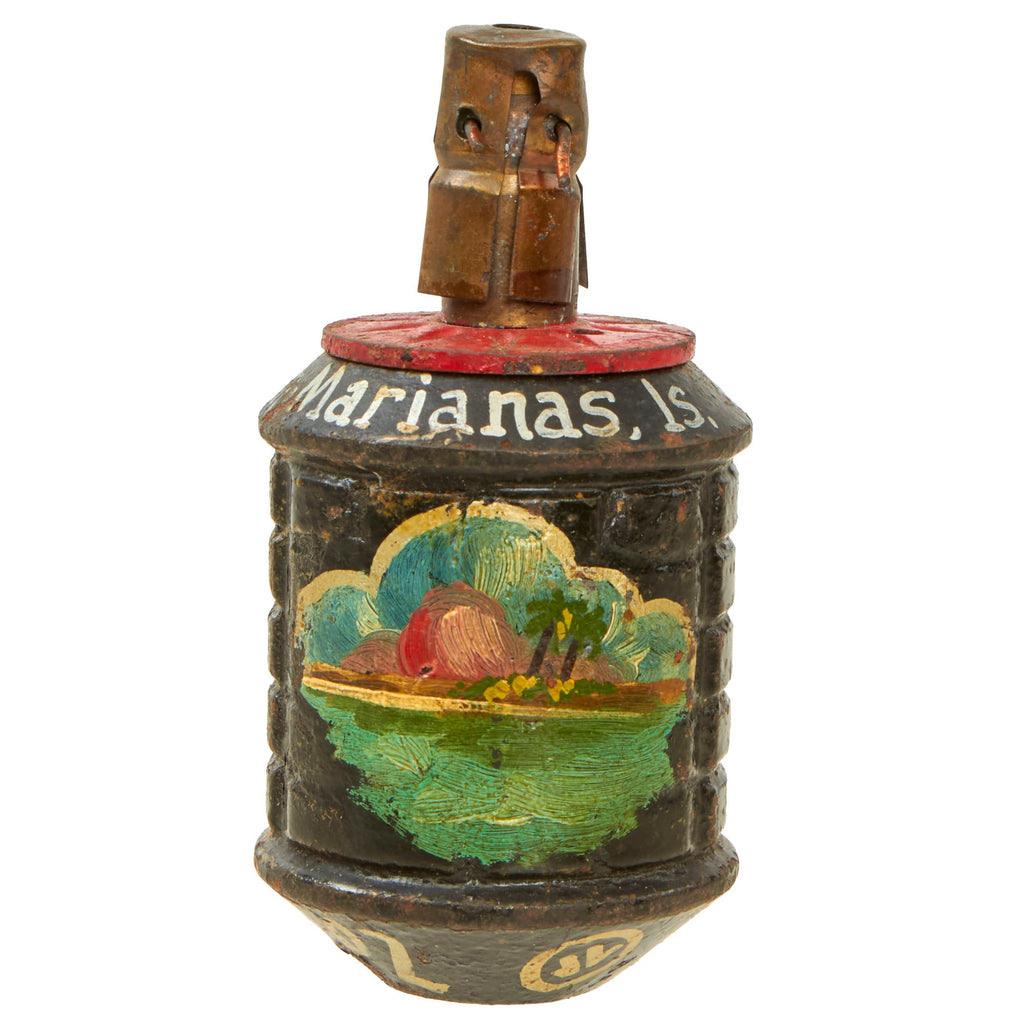 Original Japanese WWII G.I. Painted Battle of Saipan, Mariana Island Type 97 Inert Fragmentation Hand Grenade with Fuse - dated 1940 Original Items