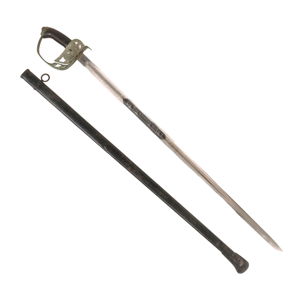 Original Imperial German WWI 9th (2nd Rhenish) Hussars M1889 Presentation Sword & Scabbard with Fireblued Blade Original Items