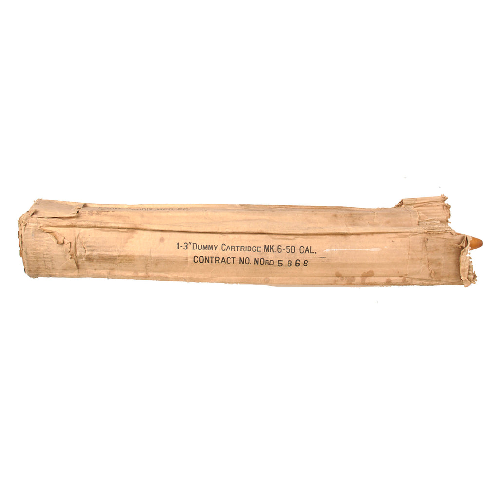 Original WWII U.S. Navy Gun 3 Inch Wooden MK6 Drill Round with Wooden Dummy Fuse & Original Shipping Box - Dated 1944