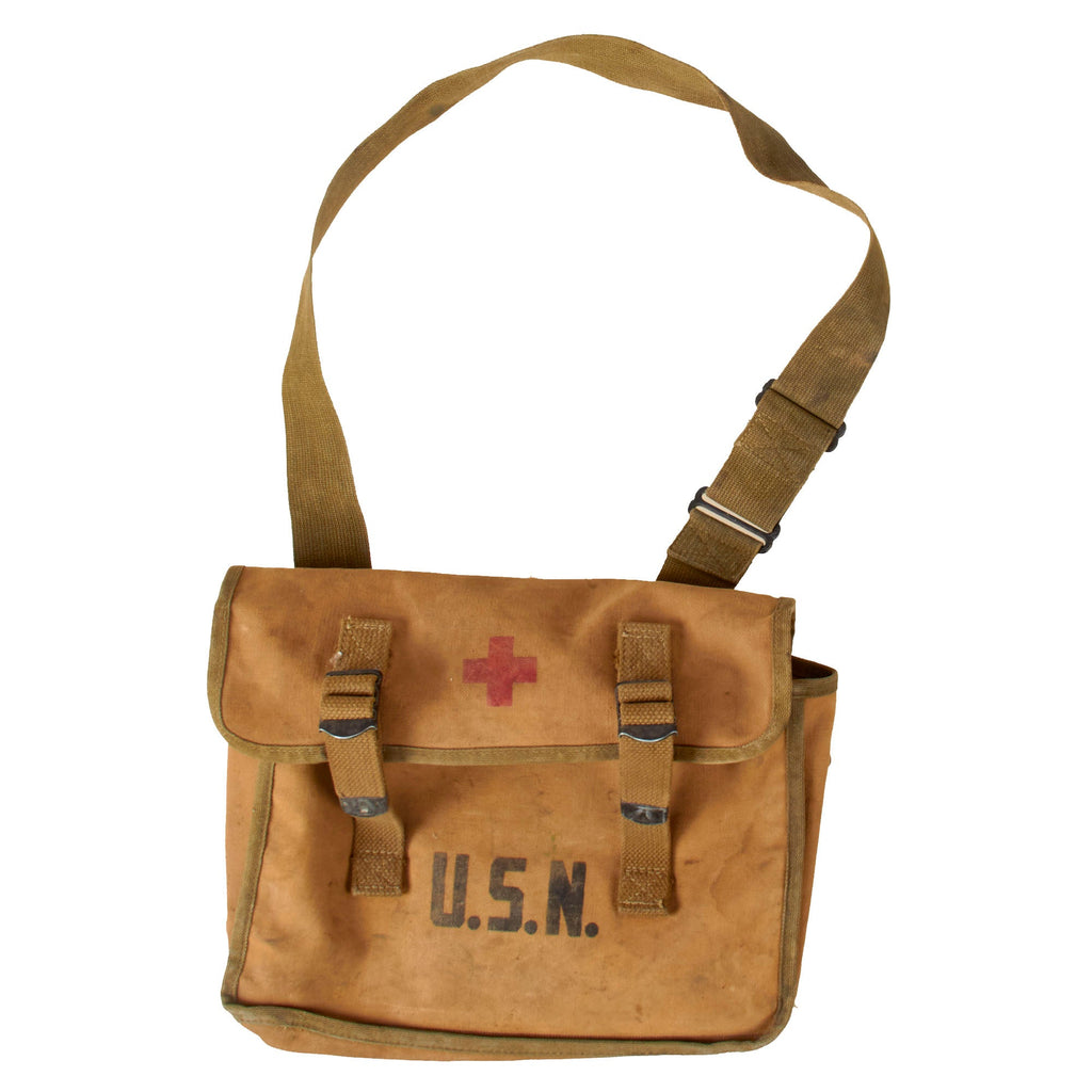 Original U.S. WWII U. S. Navy First Aid Medical Corpsman Medical Kit Shoulder Bag - No Contents Original Items
