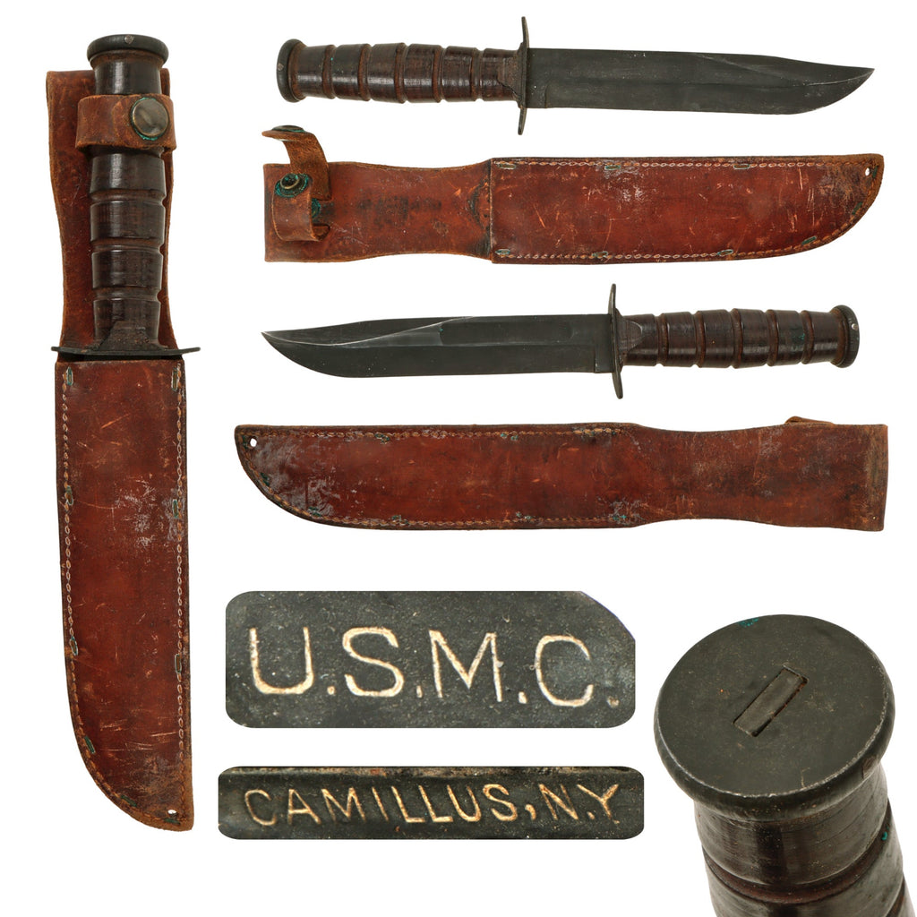 Original U.S. WWII USMC Mark 2 KA-BAR Fighting Knife by CAMILLUS in Leather Sheath Original Items
