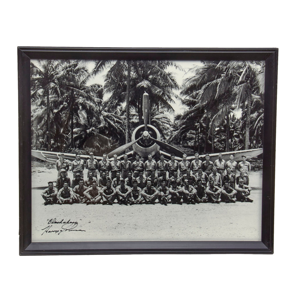 Original U.S. WWII Framed “Black Sheep” Harry “Skinny” Johnson Signed Photograph - Shot Down Final Zero of Squadron 17⅝ x 21⅝” Original Items