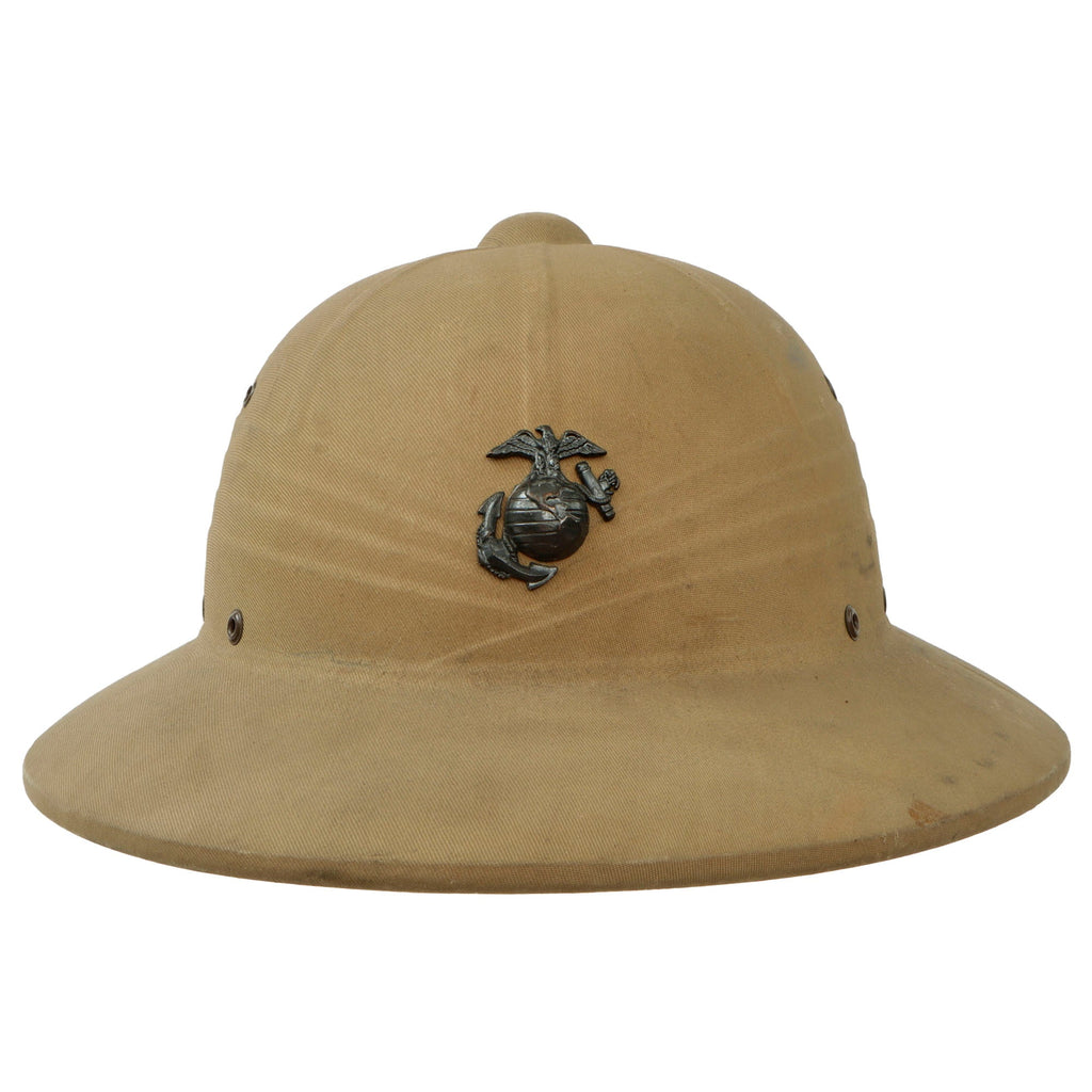 Original U.S. WWII-Era US Marine Corps Issue M-1940 Pressed Fiber Sun Helmet by Hawley - Dated 1944 Original Items