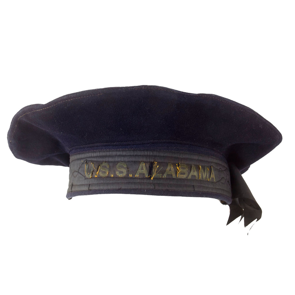 Original U.S. WWI Navy Flat Hat for the USS Alabama - Flagship for 1st Division, Atlantic Fleet - Missing Stiffener Original Items