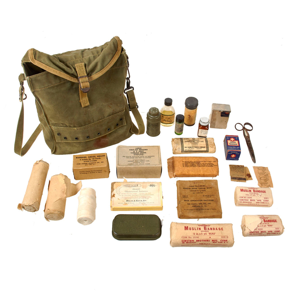 Original U.S. WWII Medic’s Belt Attachment Bag with Contents Original Items