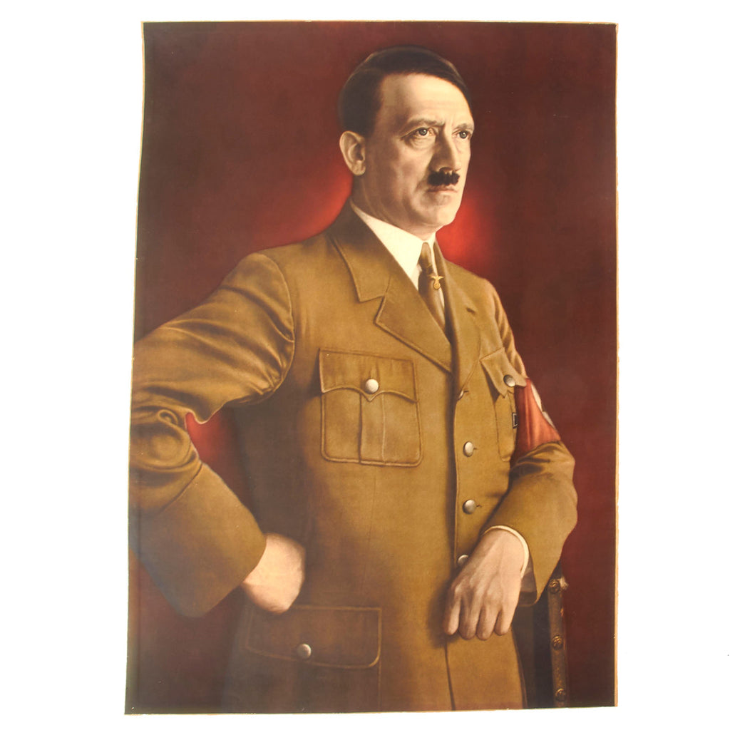 Original German WWII Rare NSDAP der Führer Adolf Printed Portrait Poster - 20 1/2" x 28 1/2" Original Items
