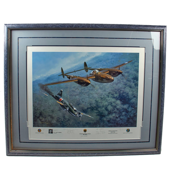 Original Signed Limited Edition Print: Framed American Fighter Aces Series 2 “Mission Accomplished” by Roy Grinnell Signed by Nine Pilots Who Flew on the Yamamoto Mission - 422/1250 - 31½ x 38¼” Original Items
