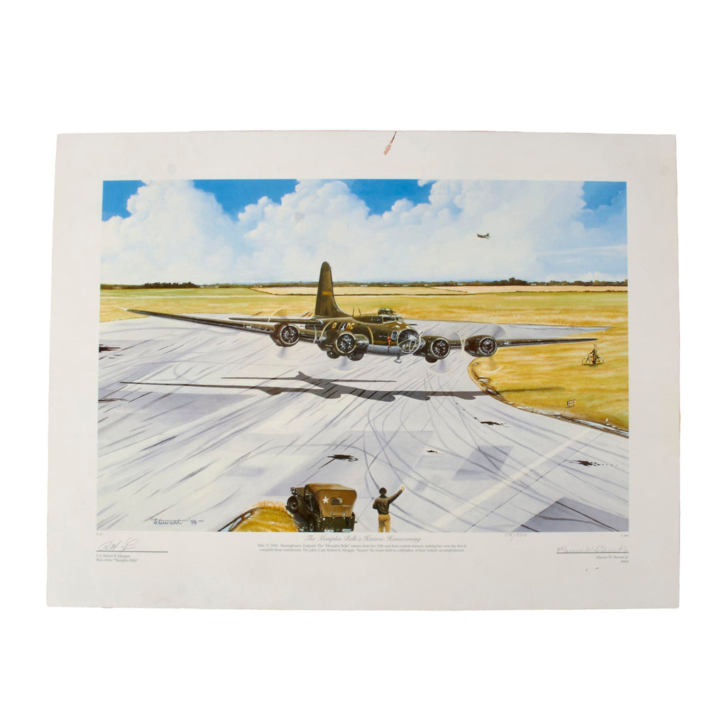 Original Signed Limited Edition Print: “The Memphis Belle’s Historic Homecoming” by Marcus W. Stewart Signed by Colonel Robert Morgan, Pilot of Memphis Belle - 178/500 - 18¾ x 25” Original Items