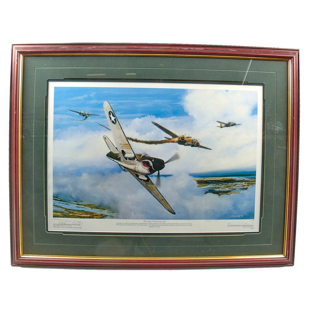 Original Signed Limited Edition Artist’s Proof Print: Framed “The Day I Owned the Sky” by Marcus W. Stewart Jr. Signed by WWII Ace Brigadier General Robert L. Scott Jr. - 23/50 - 24½ x 30½” Original Items