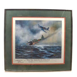 Original Signed Limited Edition Print: Framed “Gregory Pappy Boyington Downs His 21st Enemy Aircraft” by William Reynolds Signed by Boyington in 1977 - 748/1000 - 23¼ x 25½”