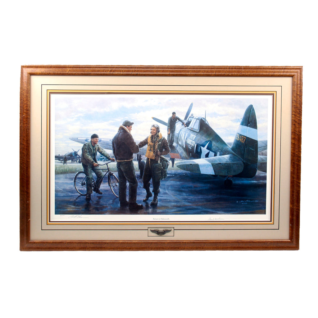 Original Signed Limited Edition Print: Framed “Return to Halesworth” by Gil Cohen Signed by Bud Mahurin and Robert S. Johnson with Pilot’s Wings - 121/1000 - No Glass - 26¼ x 39¾” Original Items