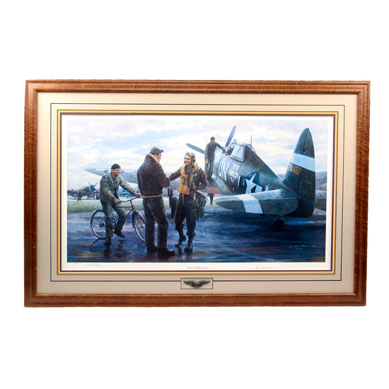 Original Signed Limited Edition Print: Framed “Return to Halesworth” by Gil Cohen Signed by Bud Mahurin and Robert S. Johnson with Pilot’s Wings - 121/1000 - No Glass - 26¼ x 39¾” Original Items