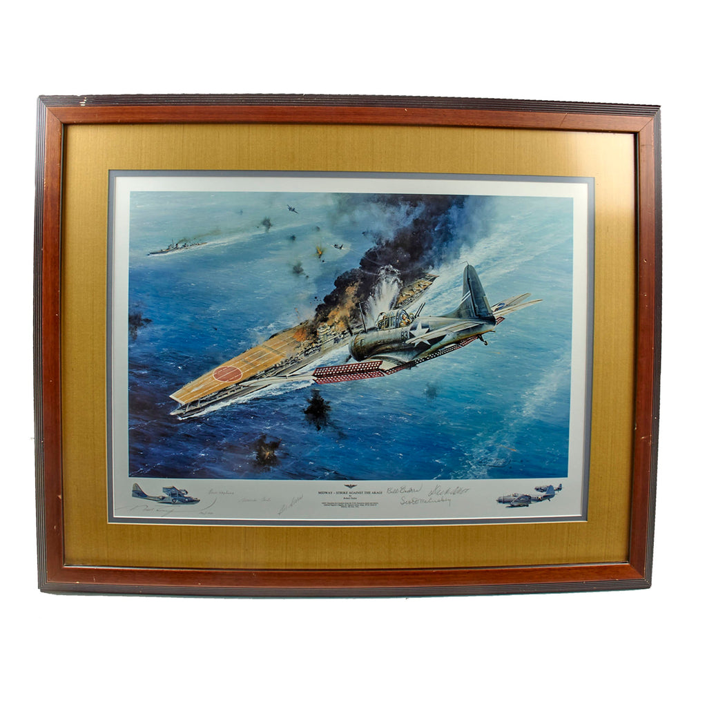 Original Signed Limited Edition Print: Framed “Midway - Strike Against the Akagi” by Robert Taylor Signed by Six Courageous Pilots Who Flew at Midway - 572/1250 - 31 x 39¼” Original Items