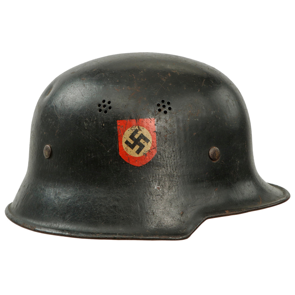 Original German WWII M34 Civic Square Dip NSDAP Double Decal Police Steel Helmet with 57cm Liner & Broken Chinstrap - Ordnungspolizei Original Items